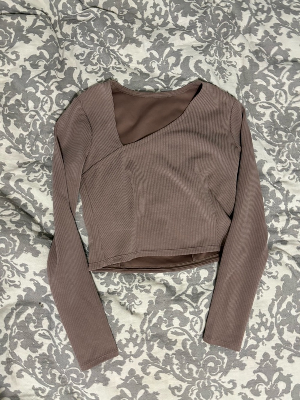 lululemon athletica Ribbed Asymmetric Crop Top in Taupe